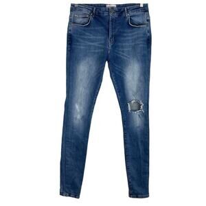 FLANEUR HOMME Jean Mens 30 Blue Distressed Ripped Stonewash